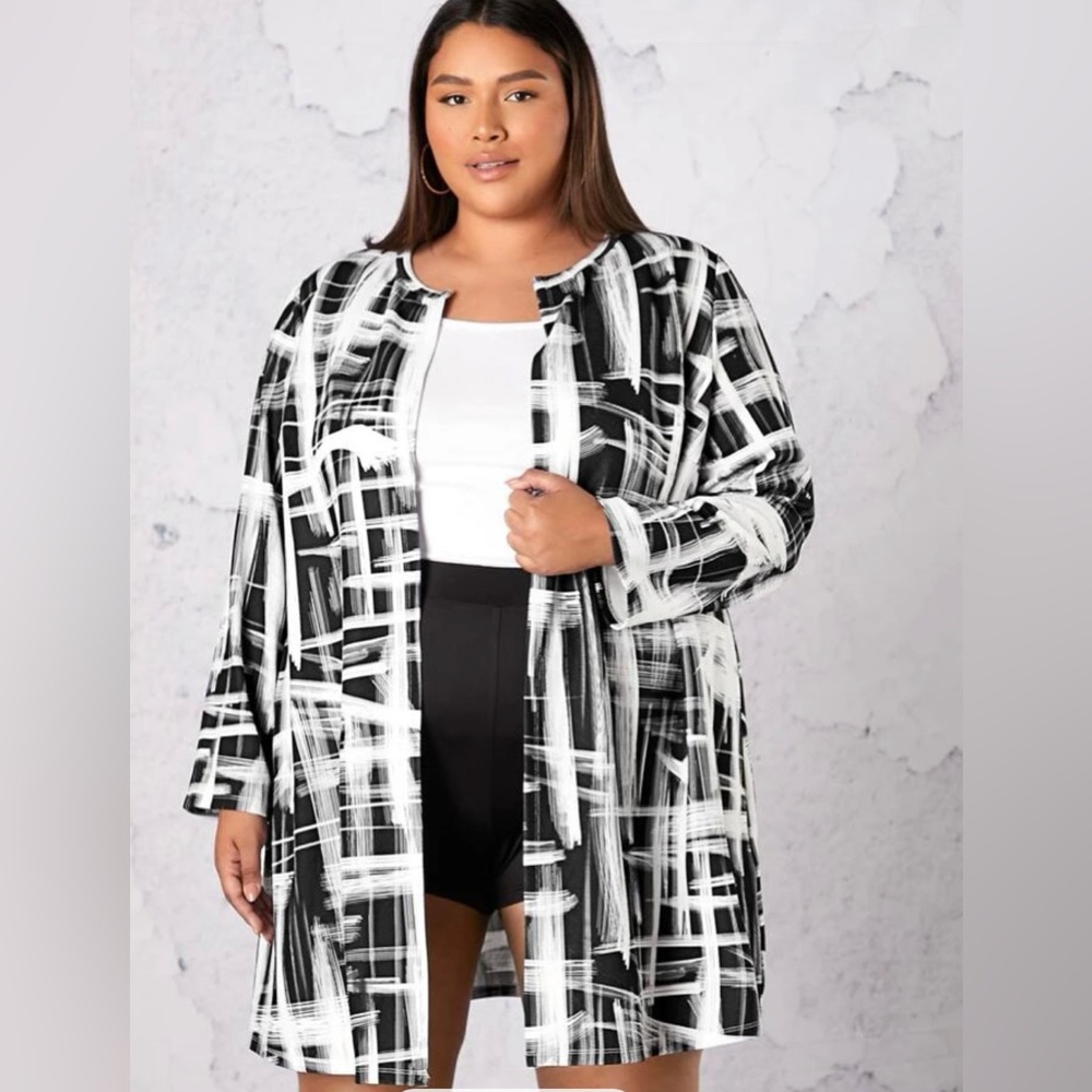 Brush print open front blazer. NWOT